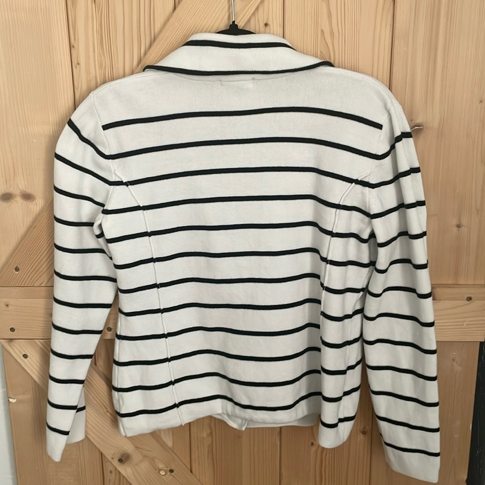 Cache’ Button Down Black And White Striped Sweate… - image 4